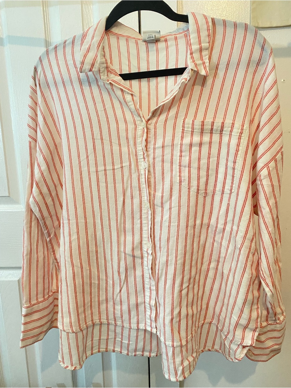 A new day Women’s Striped Button-Up Shirt - White & Coral Red